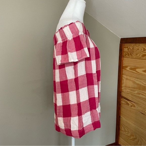Anthropologie Cloth & Stone Maecy Off The Shoulder Gingham Textured Top Small - Picture 4 of 11